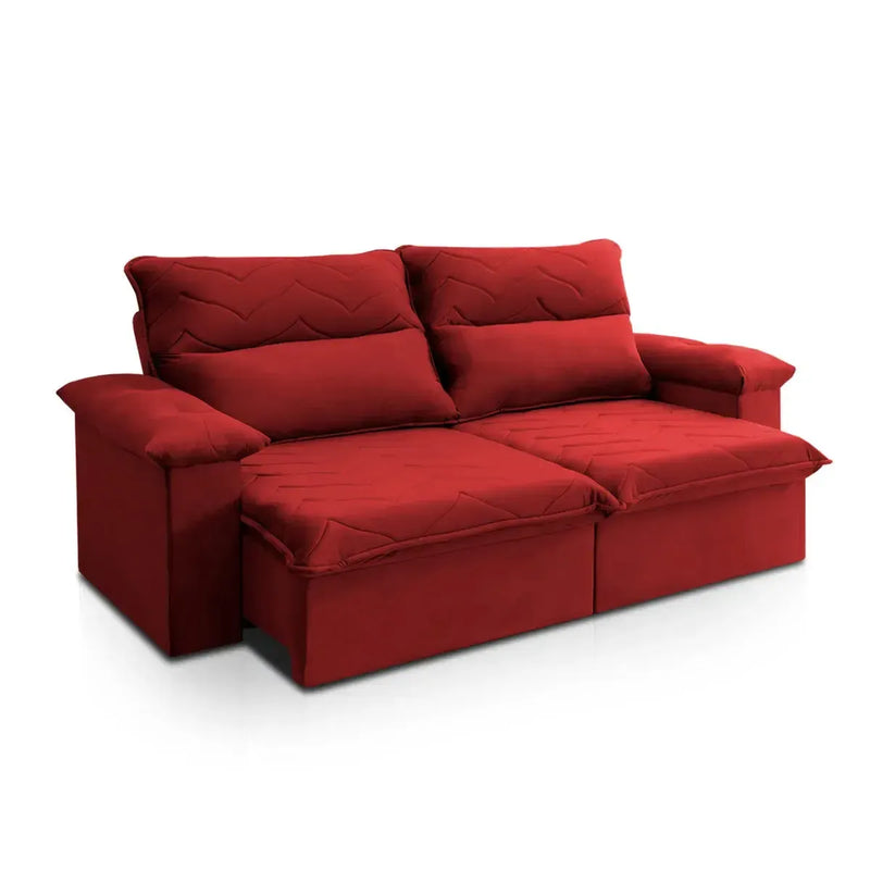 Sofá Retrátil Reclinável Paris 2,00m Suede Velut Vermelho Molas no Assento