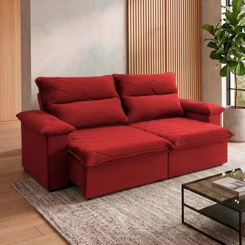 Sofá Retrátil Reclinável Paris 2,00m Suede Velut Vermelho Molas no Assento