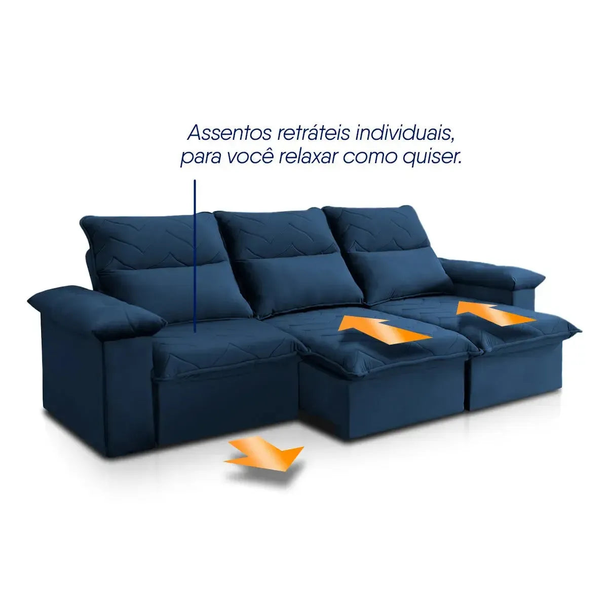 Sofá Retrátil Reclinável Paris 2,30m Suede Velut Azul Molas Ensacadas