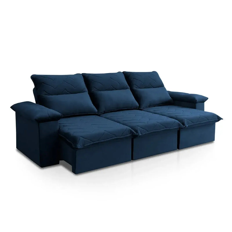 Sofá Retrátil Reclinável Paris 2,30m Suede Velut Azul Molas Ensacadas