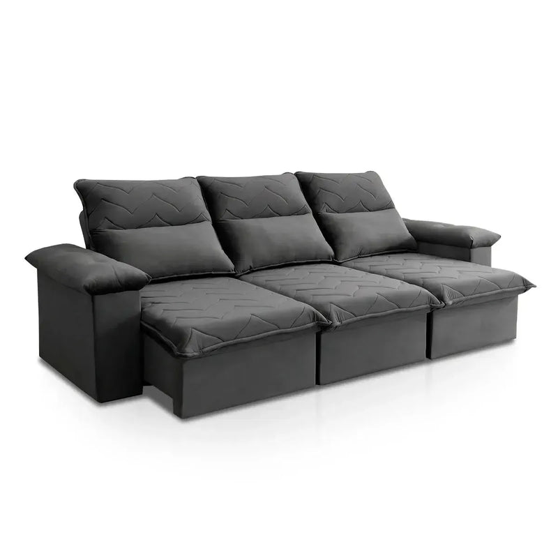 Sofá Retrátil Reclinável Paris 2,30m Suede Velut Cinza Molas no Assento