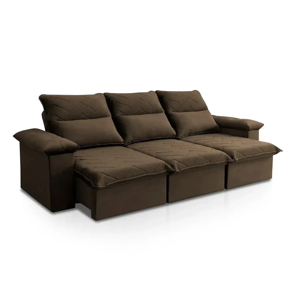 Sofá Retrátil Reclinável Paris 2,30m Suede Velut Marrom Molas no Assento
