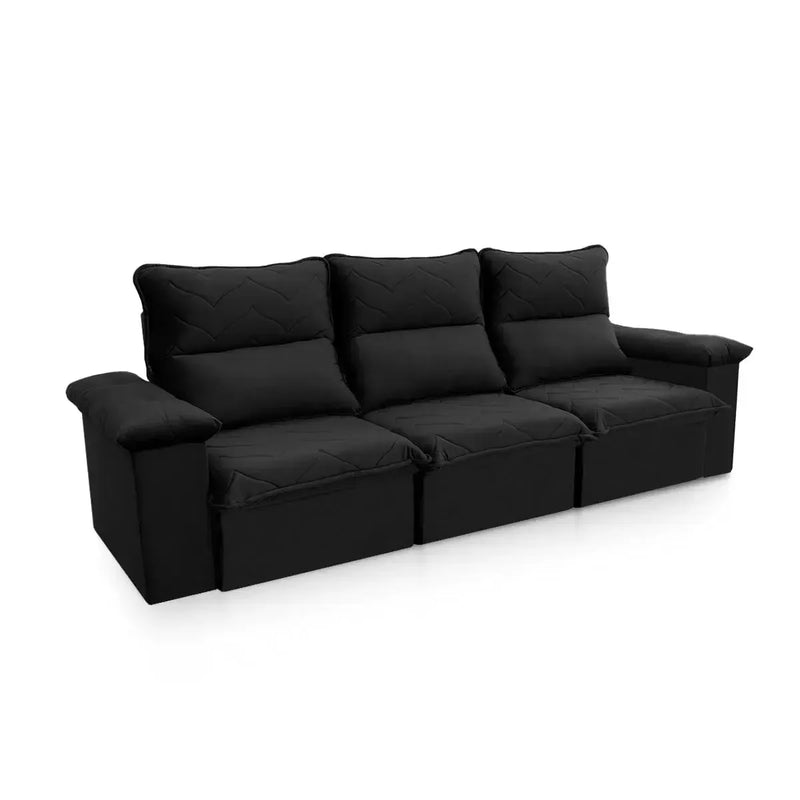 Sofá Retrátil Reclinável Paris 2,30m Suede Velut Preto Molas no Assento