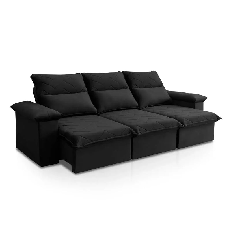 Sofá Retrátil Reclinável Paris 2,30m Suede Velut Preto Molas no Assento