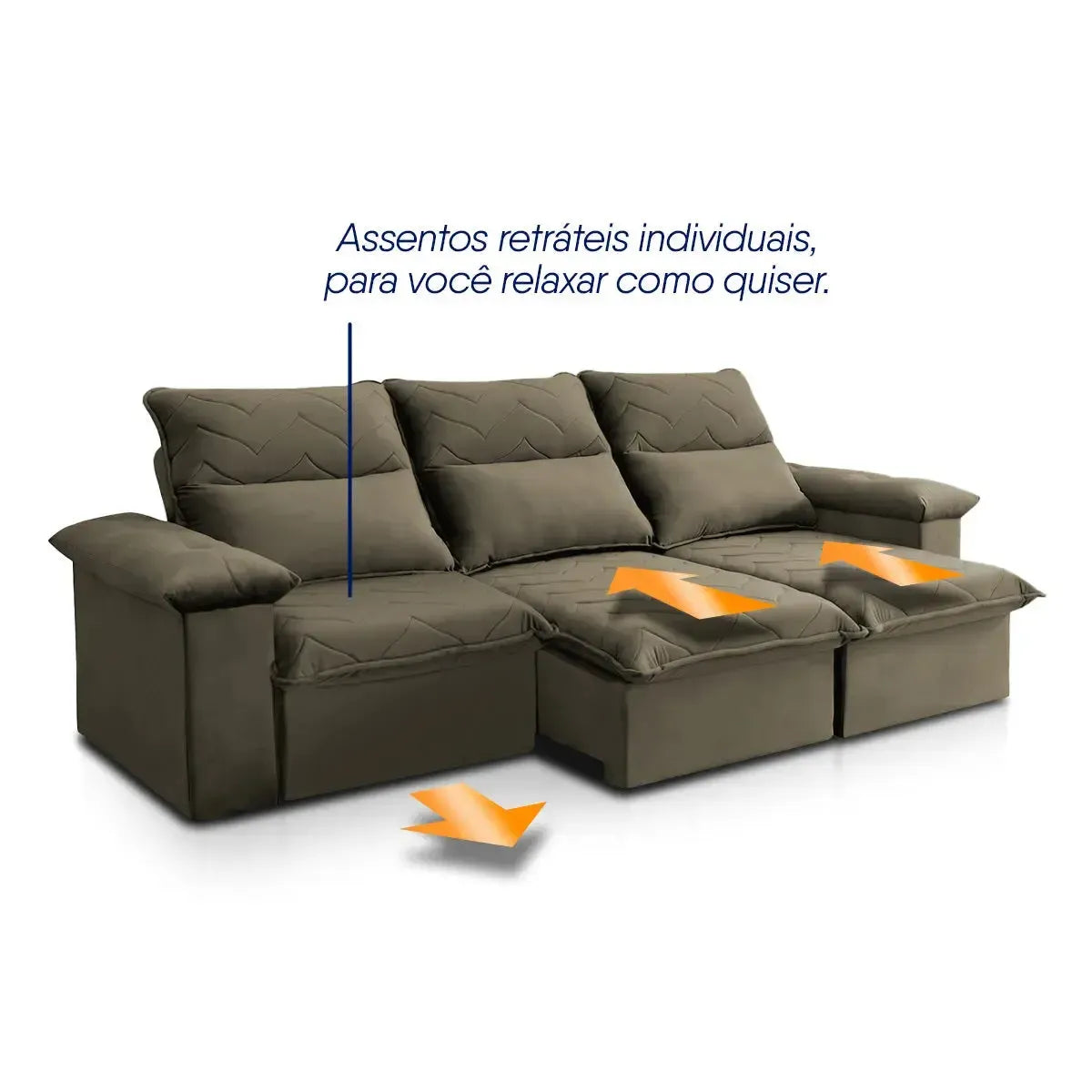 Sofá Retrátil Reclinável Paris 2,30m Suede Velut Tabaco Molas Ensacadas
