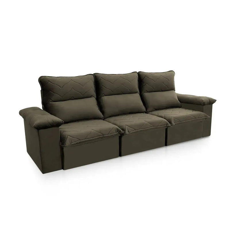 Sofá Retrátil Reclinável Paris 2,30m Suede Velut Tabaco Molas no Assento