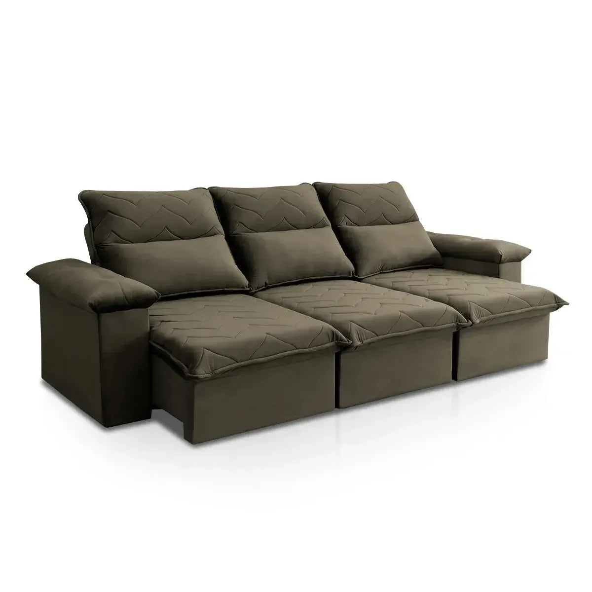 Sofá Retrátil Reclinável Paris 2,30m Suede Velut Tabaco Molas no Assento