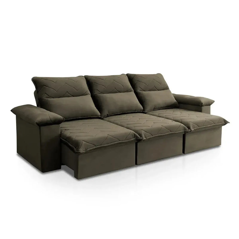 Sofá Retrátil Reclinável Paris 2,30m Suede Velut Tabaco Molas no Assento