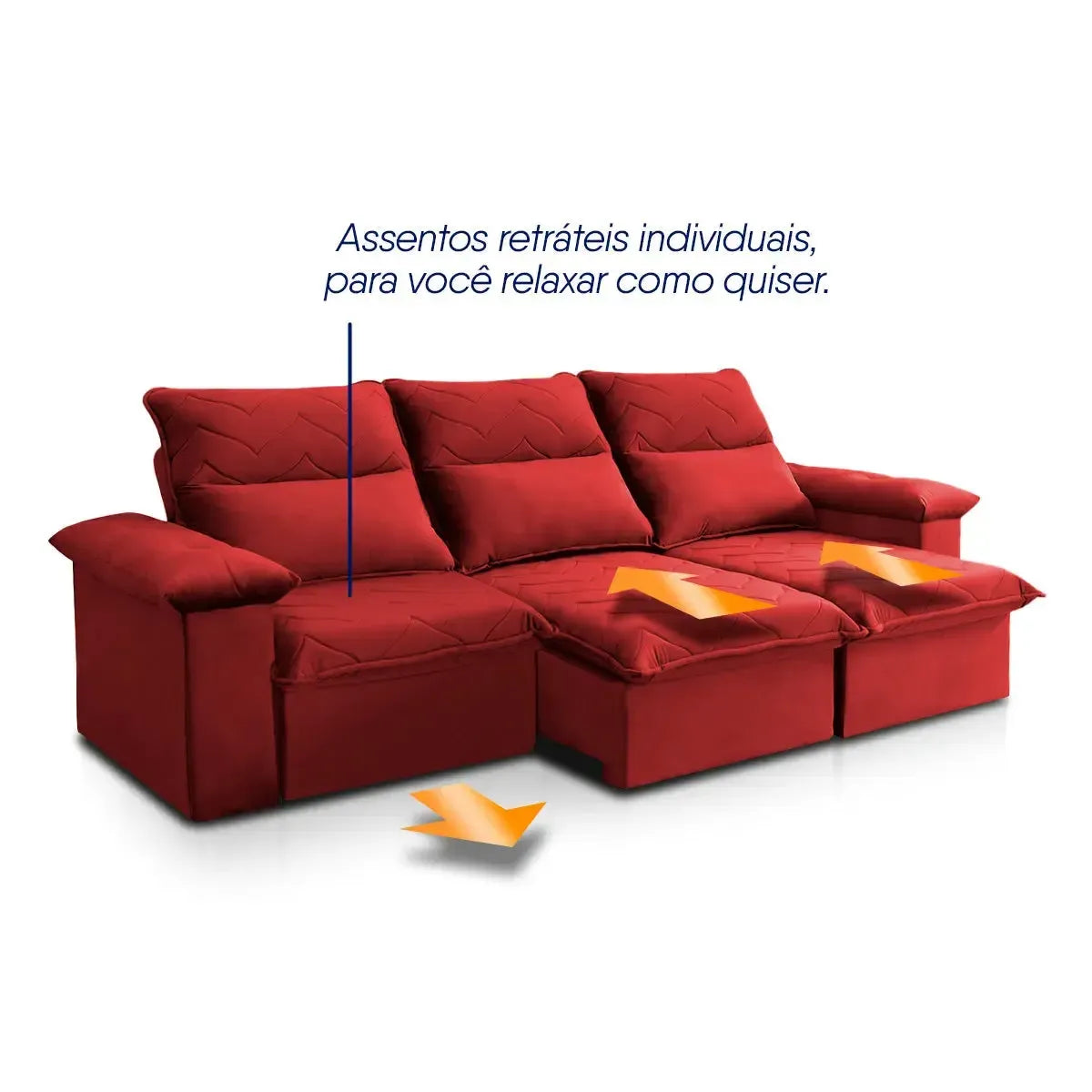 Sofá Retrátil Reclinável Paris 2,30m Suede Velut Vermelho Molas Ensacadas