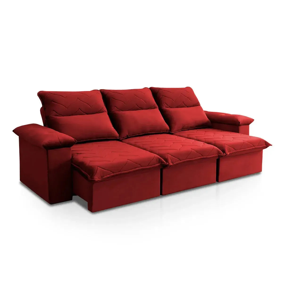 Sofá Retrátil Reclinável Paris 2,30m Suede Velut Vermelho Molas Ensacadas