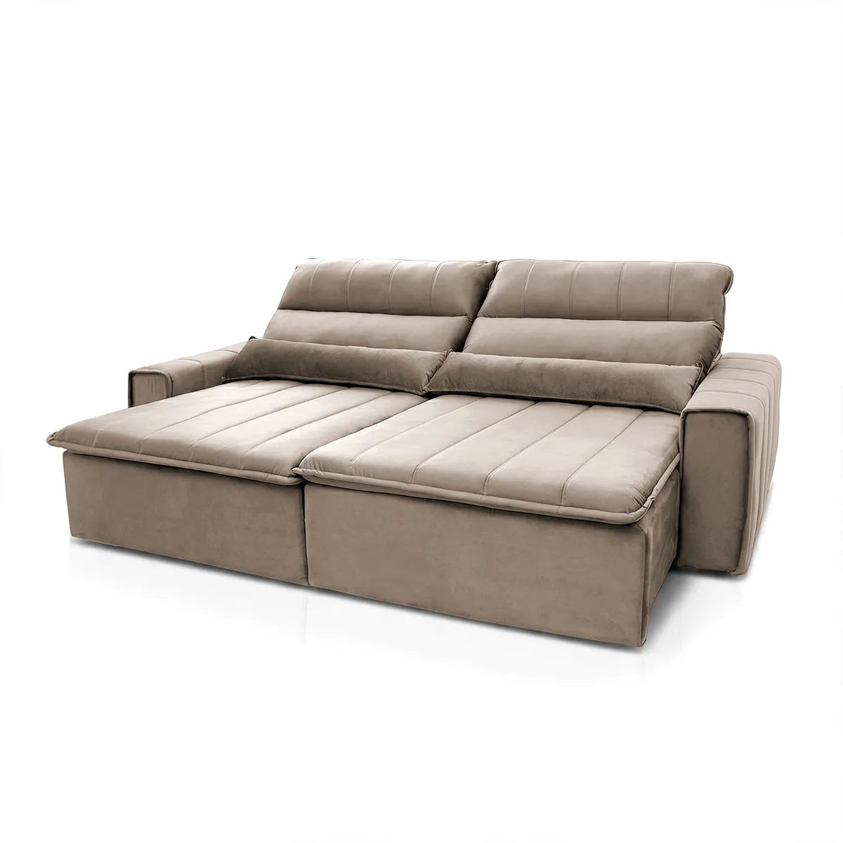 Sofá Retrátil Reclinável Patagônia 2,10m Suede Velut Tabaco Molas no Assento