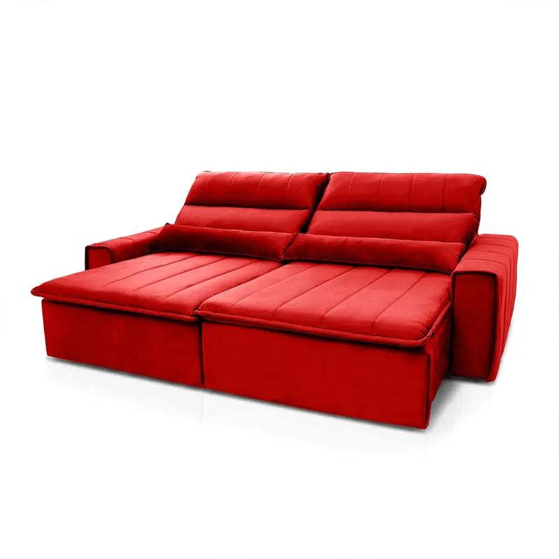 Sofá retrátil reclinável Patagônia 2,10m em Suede Velut vermelho com molas no assento.