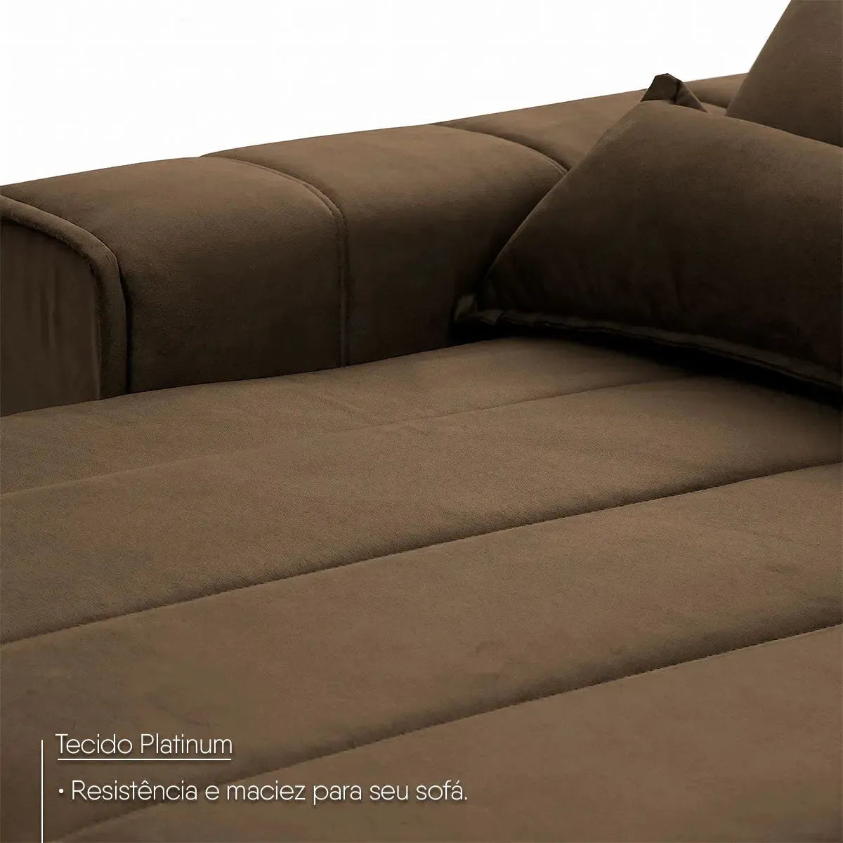 Sofá Patagônia retrátil reclinável marrom em suede velut com molas no assento.