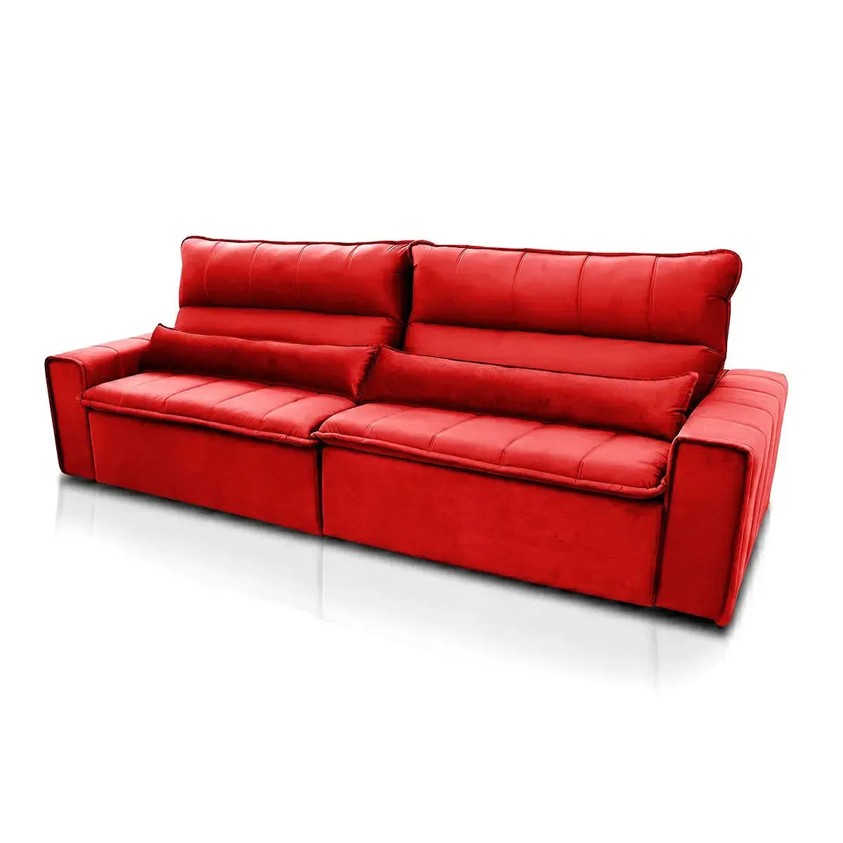 Sofá retrátil reclinável Patagônia 2,50m em Suede Velut vermelho com molas no assento.
