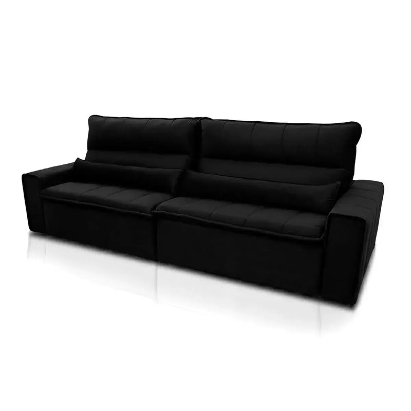 Sofá retrátil reclinável Patagônia 3,00m em Suede Velut Preto com molas no assento.