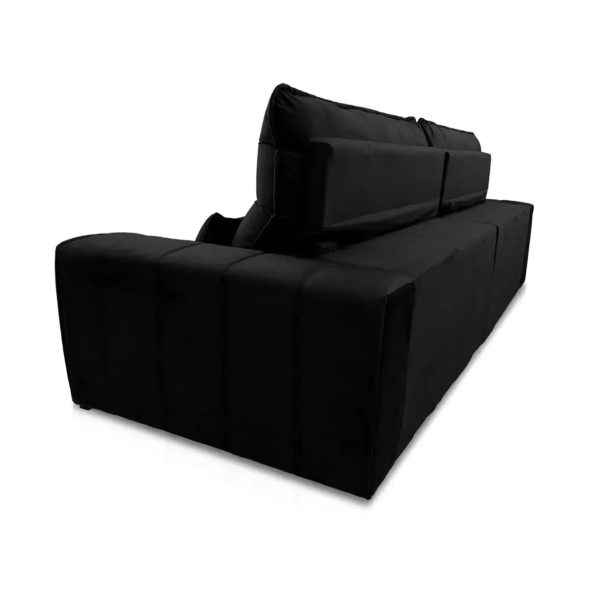 Sofá retrátil reclinável Patagônia 3,00m em Suede Velut Preto com molas no assento.