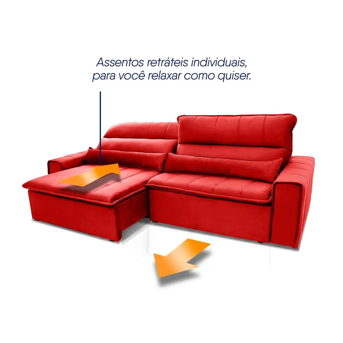 Sofá Patagônia retrátil reclinável vermelho em suede velut com molas no assento.
