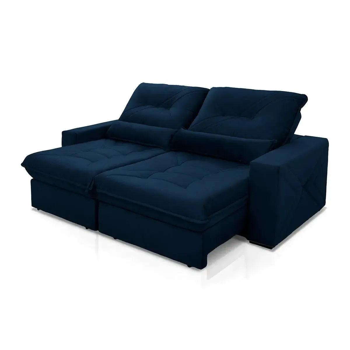 Sofá Retrátil Reclinável Sevilha 2,30m Suede Velut Azul Marinho Molas Ensacadas