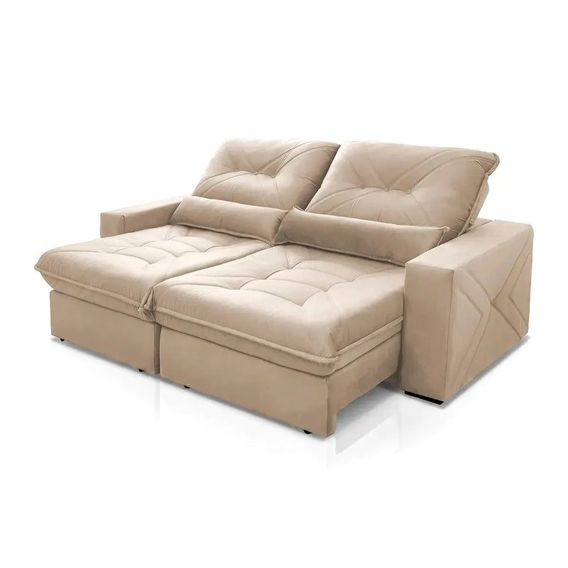 Sofá Retrátil Reclinável Sevilha 2,30m Suede Velut Bege Molas Ensacadas