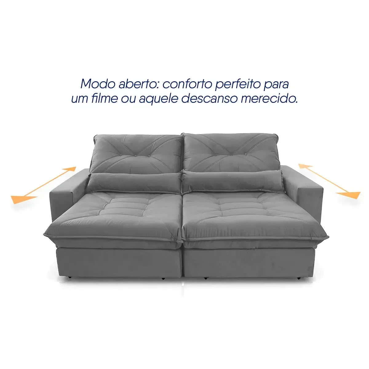 Sofá Retrátil Reclinável Sevilha 2,30m Suede Velut Cinza Molas Ensacadas
