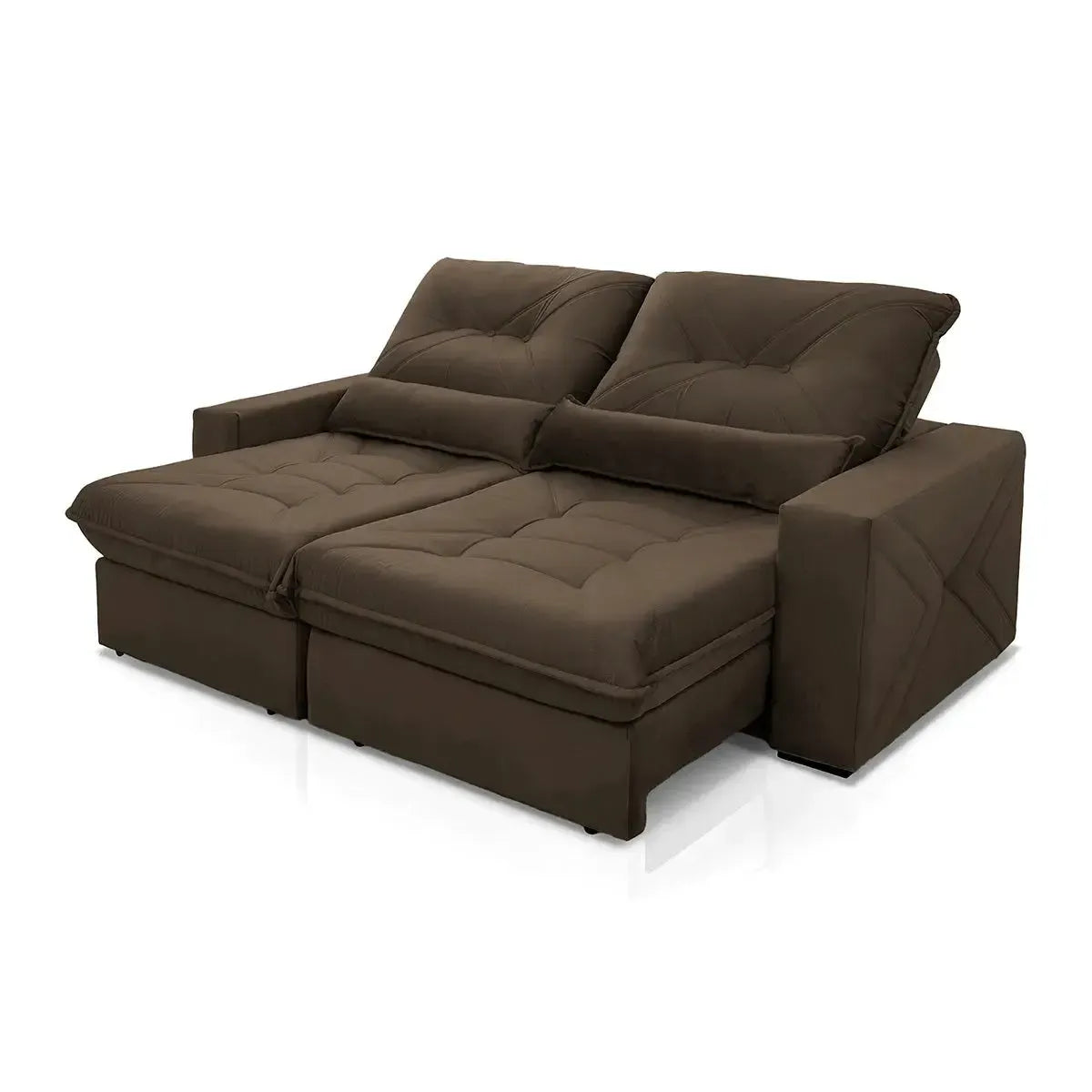 Sofá Retrátil Reclinável Sevilha 2,30m Suede Velut Marrom Molas Ensacadas