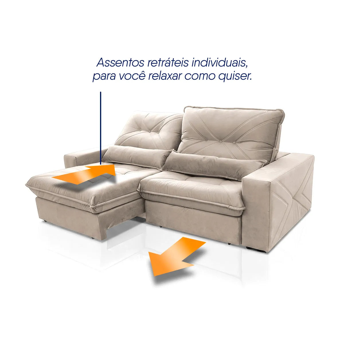 Sofá Retrátil Reclinável Sevilha 2,30m Suede Velut Tabaco Molas Ensacadas