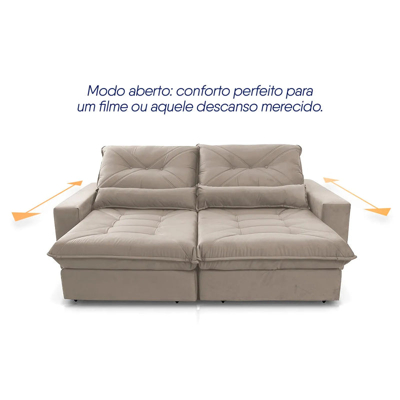 Sofá Retrátil Reclinável Sevilha 2,30m Suede Velut Tabaco Molas Ensacadas