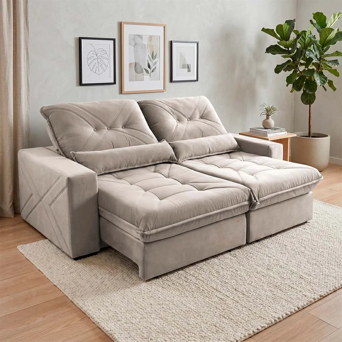 Sofá Retrátil Reclinável Sevilha 2,30m Suede Velut Tabaco Molas Ensacadas