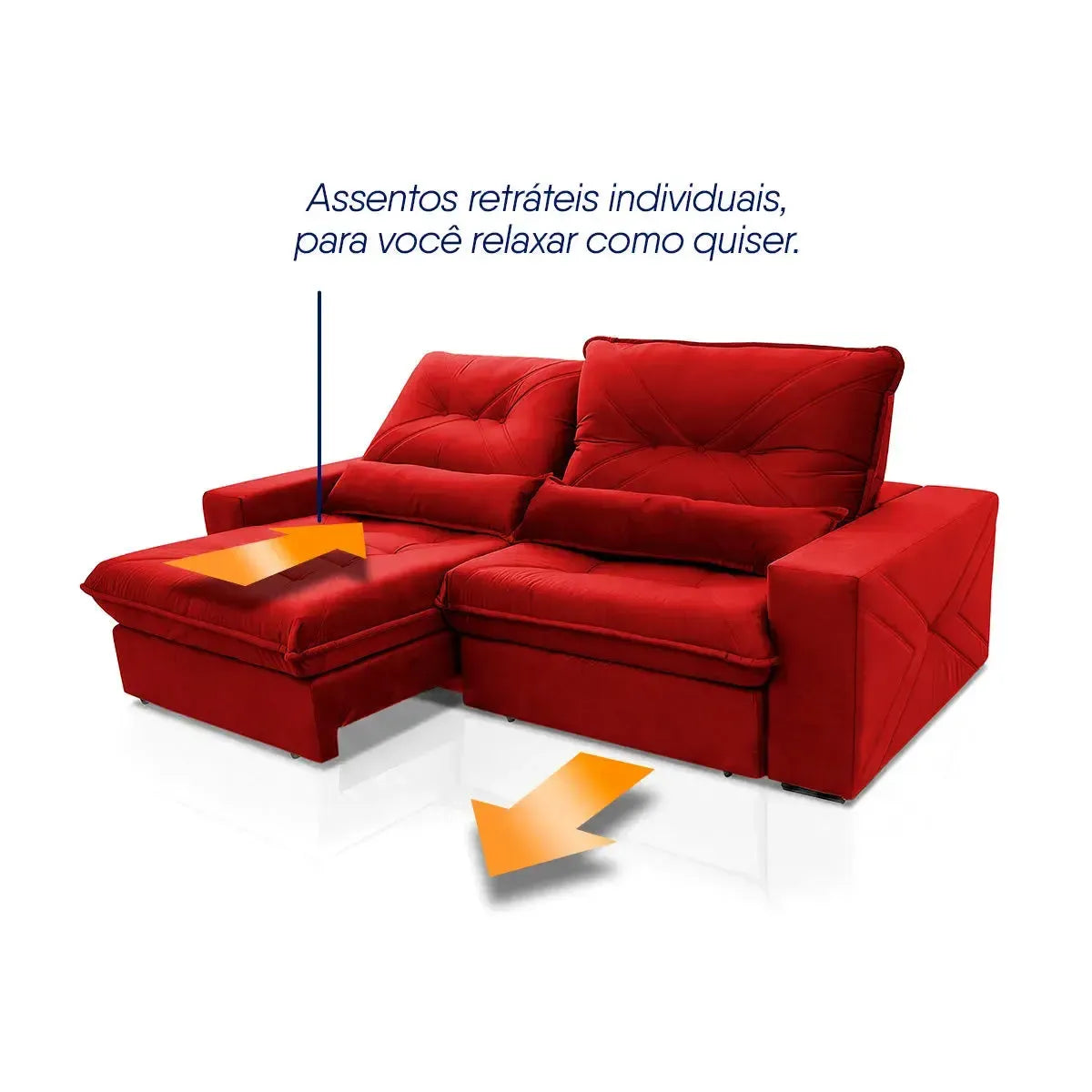 Sofá Retrátil Reclinável Sevilha 2,30m Suede Velut Vermelho Molas Ensacadas