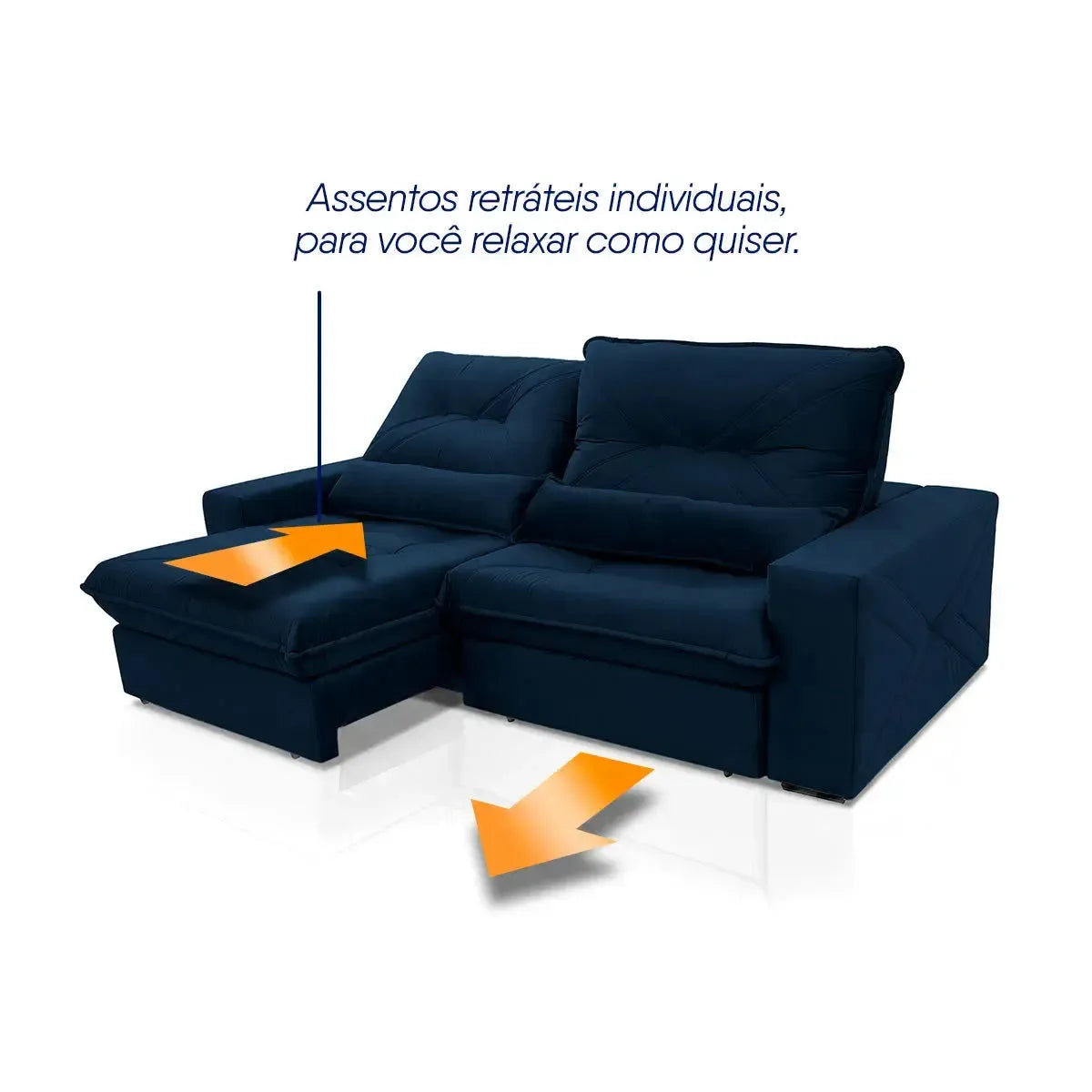 Sofá Retrátil Reclinável Sevilha 2,50m Suede Velut Azul Marinho Molas Ensacadas