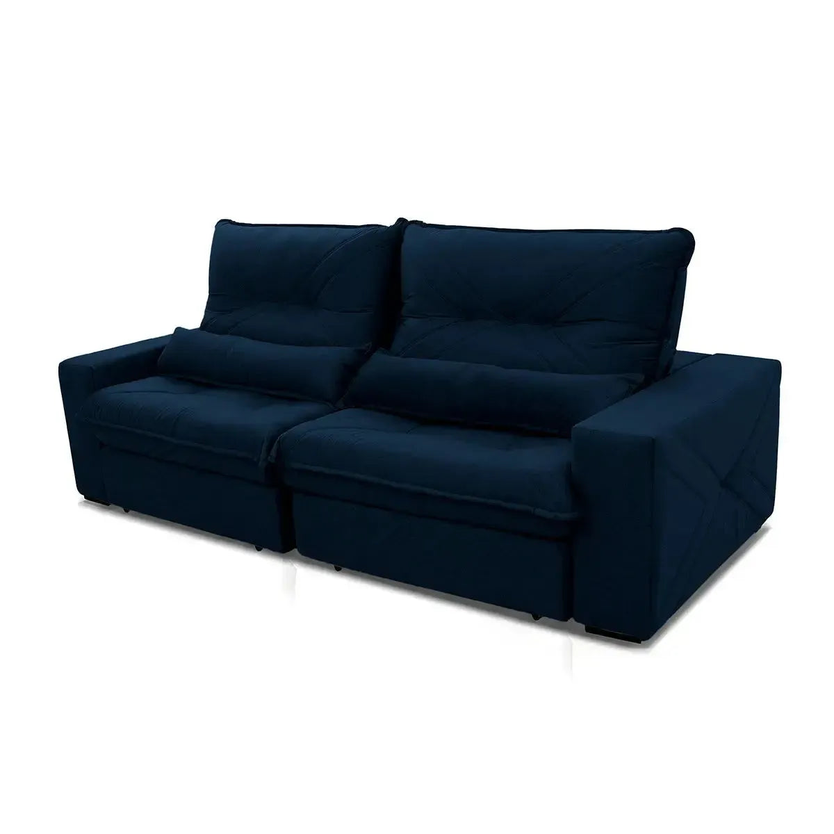 Sofá Retrátil Reclinável Sevilha 2,50m Suede Velut Azul Marinho Molas Ensacadas