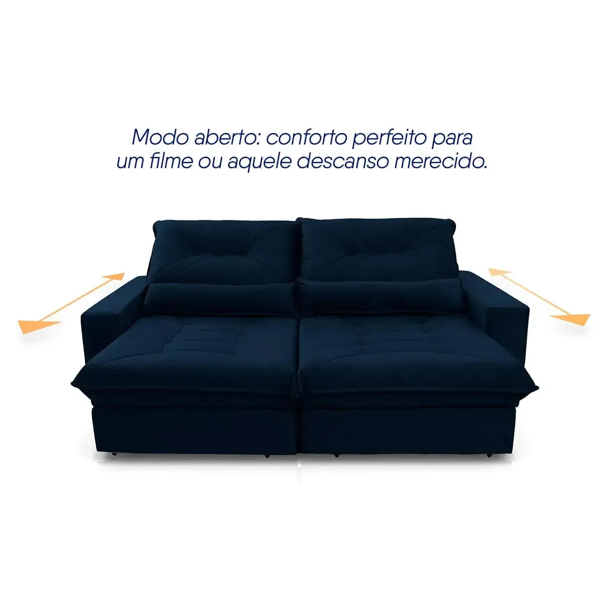 Sofá Retrátil Reclinável Sevilha 2,50m Suede Velut Azul Marinho Molas Ensacadas