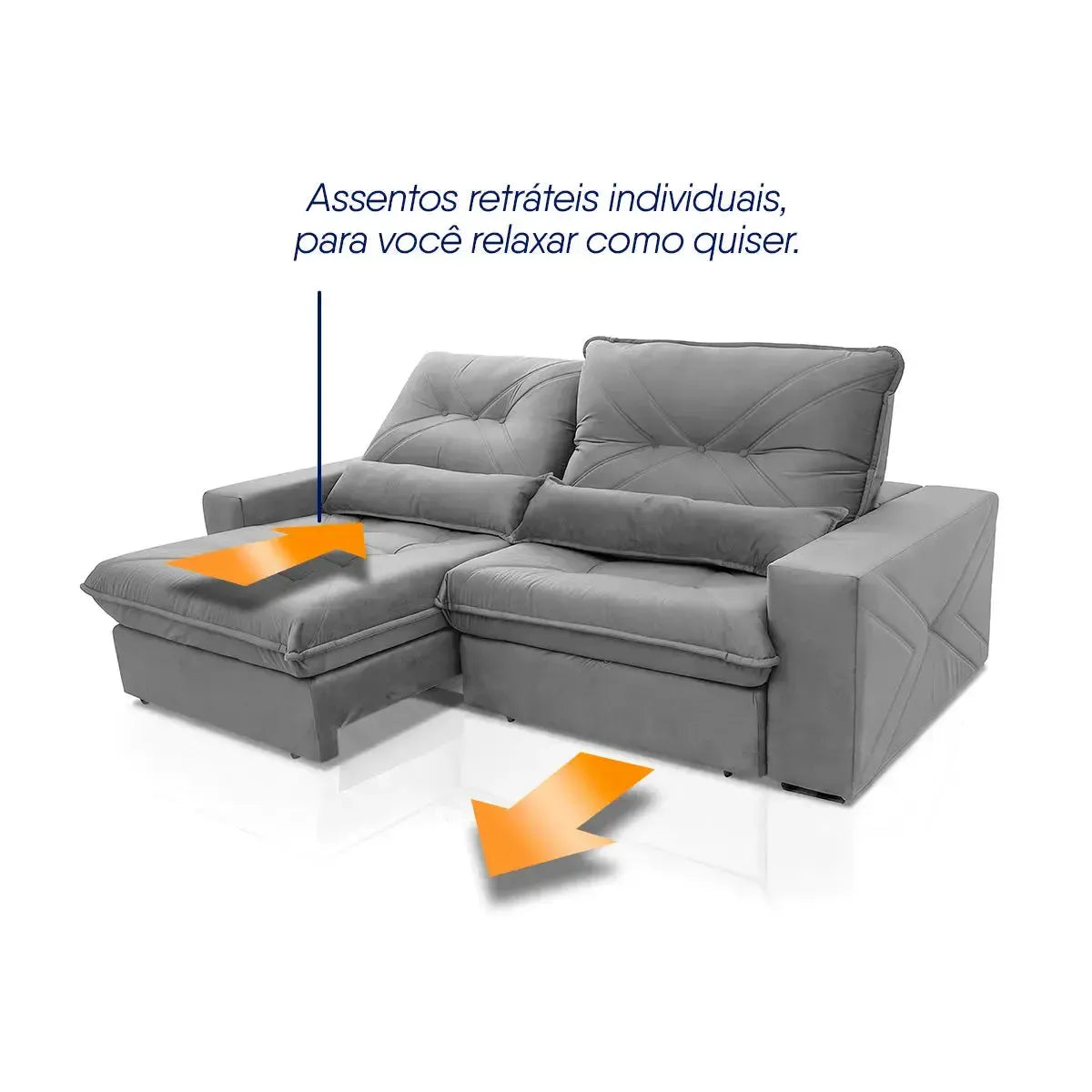 Sofá Retrátil Reclinável Sevilha 2,50m Suede Velut Cinza Molas Ensacadas