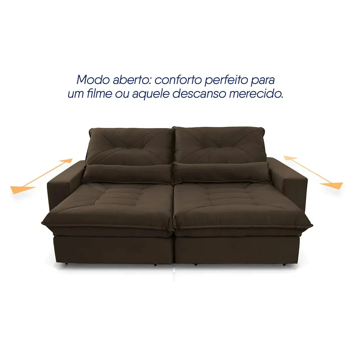 Sofá Retrátil Reclinável Sevilha 2,50m Suede Velut Marrom Molas Ensacadas