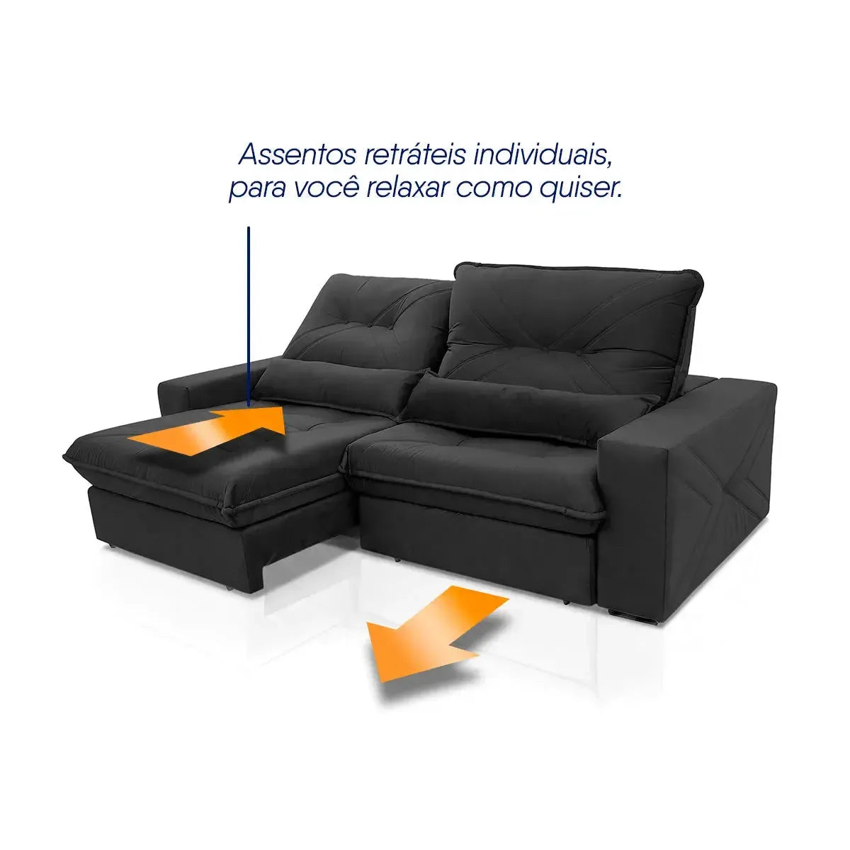 Sofá Retrátil Reclinável Sevilha 2,50m Suede Velut Preto Molas Ensacadas