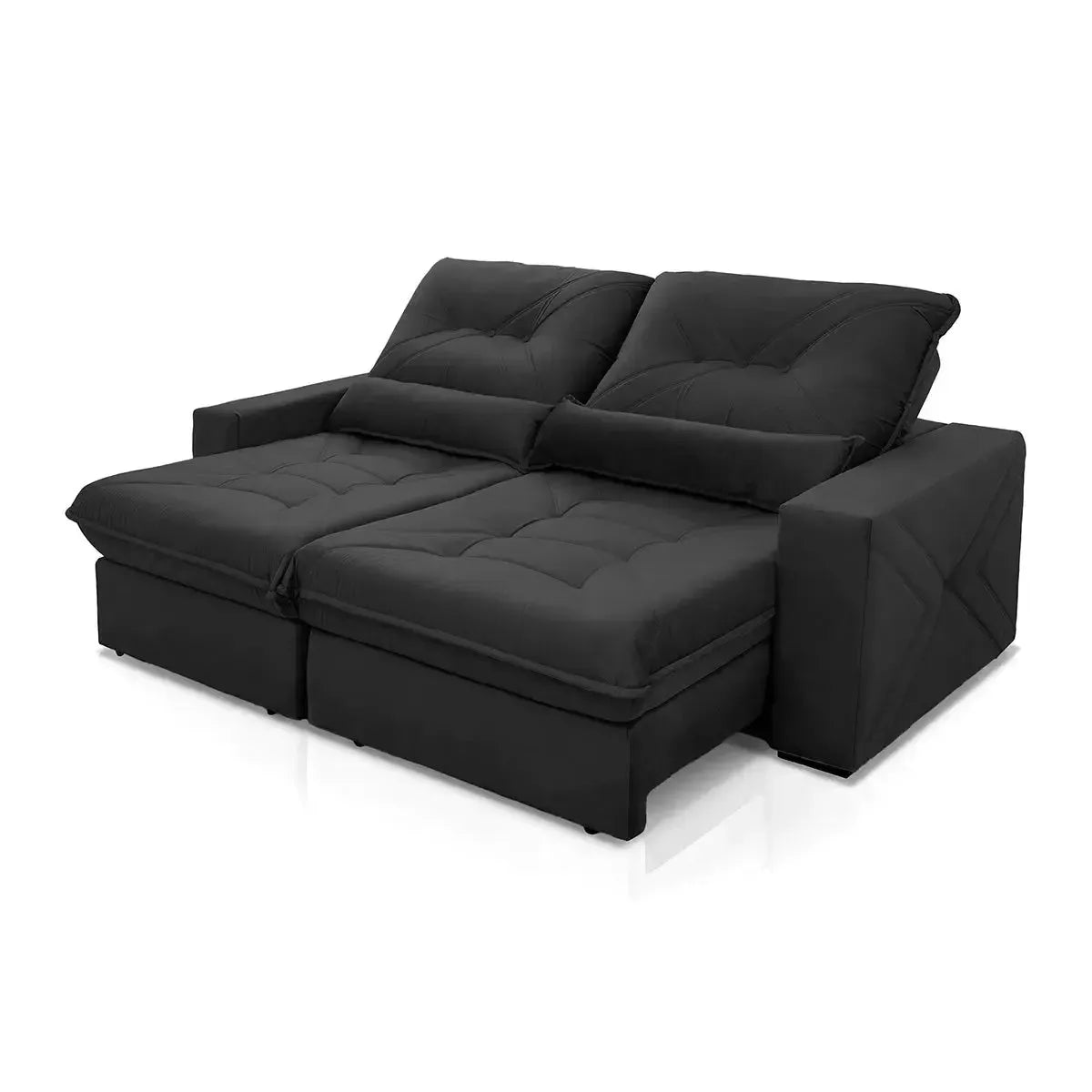 Sofá Retrátil Reclinável Sevilha 2,50m Suede Velut Preto Molas Ensacadas
