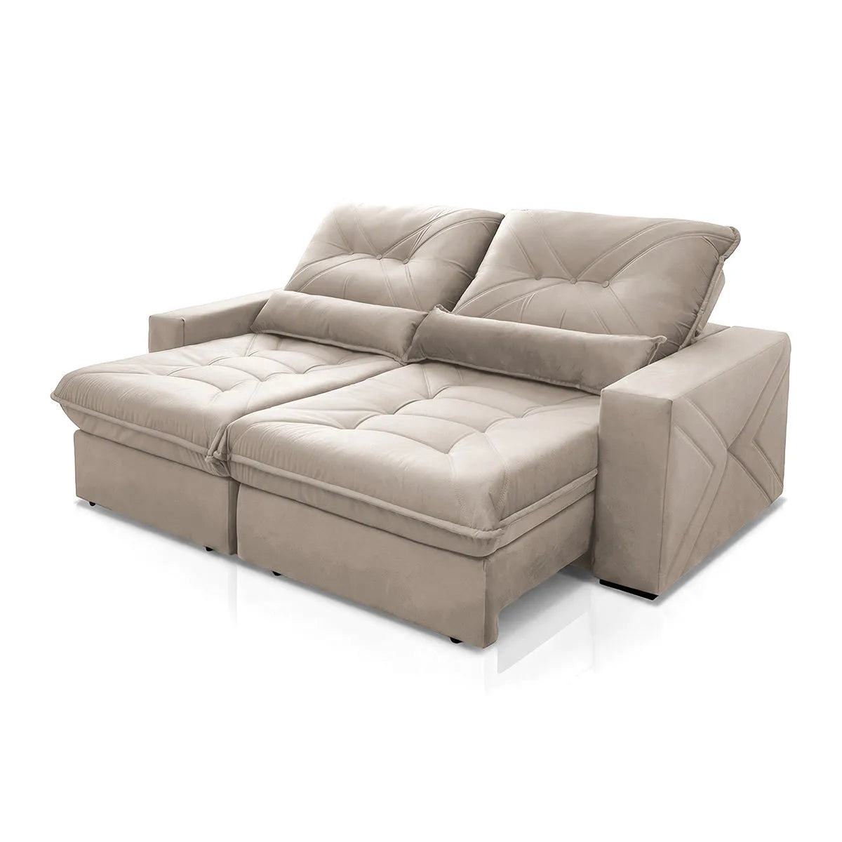 Sofá Retrátil Reclinável Sevilha 2,50m Suede Velut Tabaco Molas Ensacadas