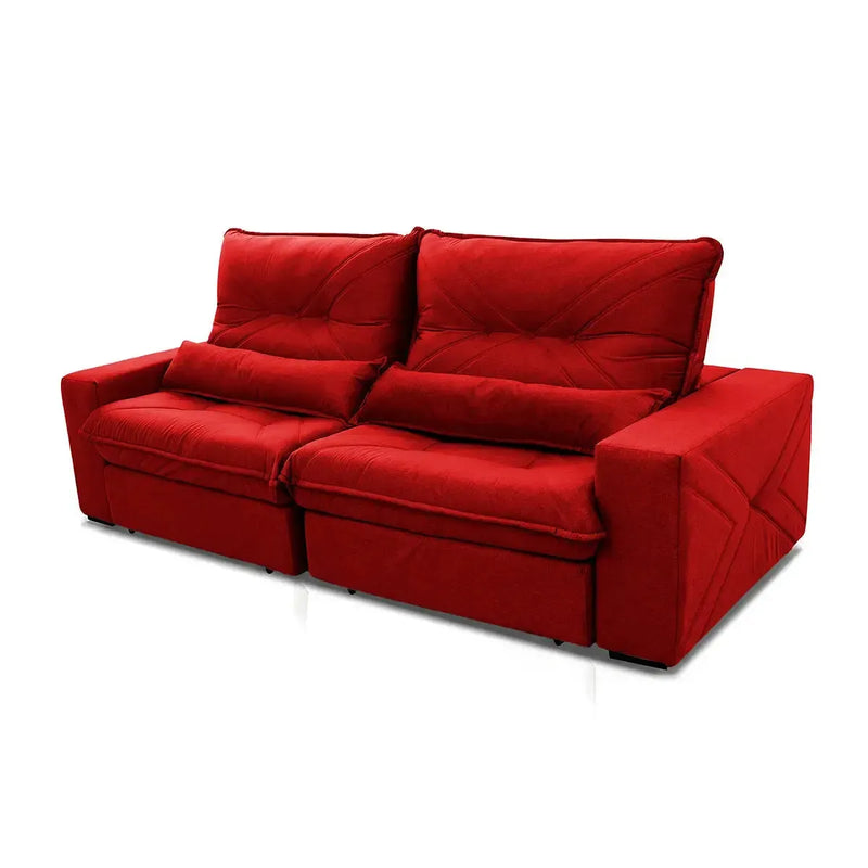 Sofá Retrátil Reclinável Sevilha 2,50m Suede Velut Vermelho Molas Ensacadas