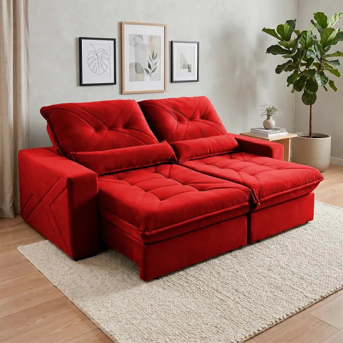 Sofá Retrátil Reclinável Sevilha 2,50m Suede Velut Vermelho Molas Ensacadas