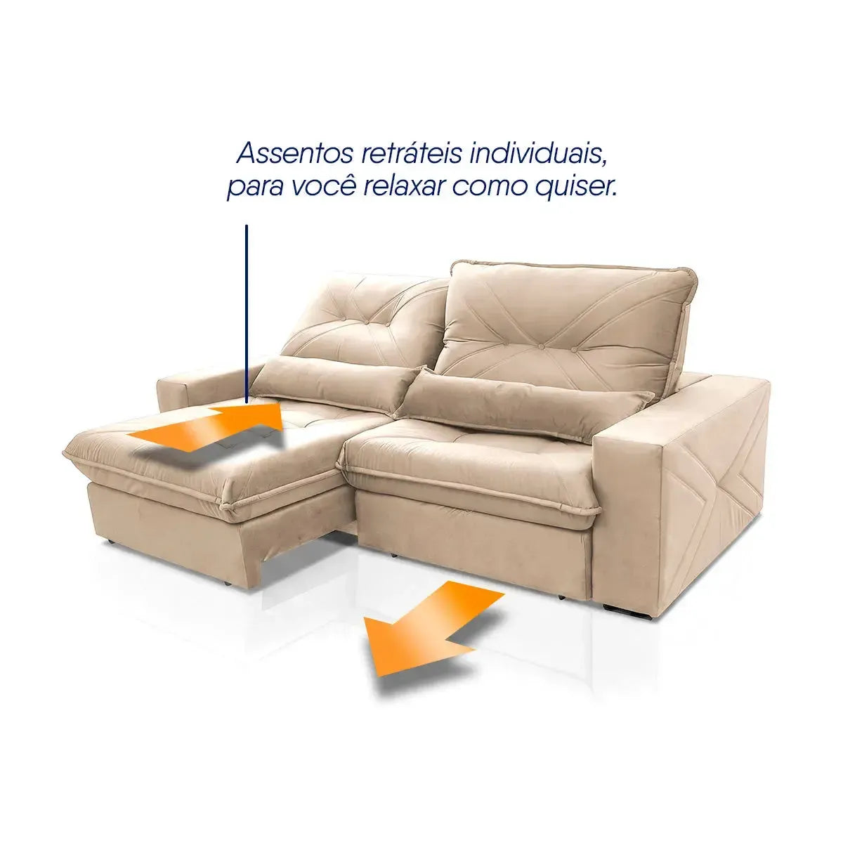 Sofá Retrátil Reclinável Sevilha 3,00m Suede Velut Bege Molas Ensacadas