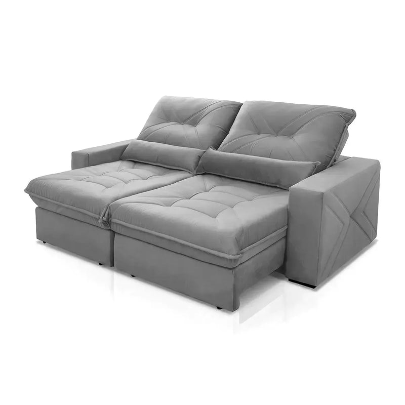 Sofá Retrátil Reclinável Sevilha 3,00m Suede Velut Cinza Molas Ensacadas