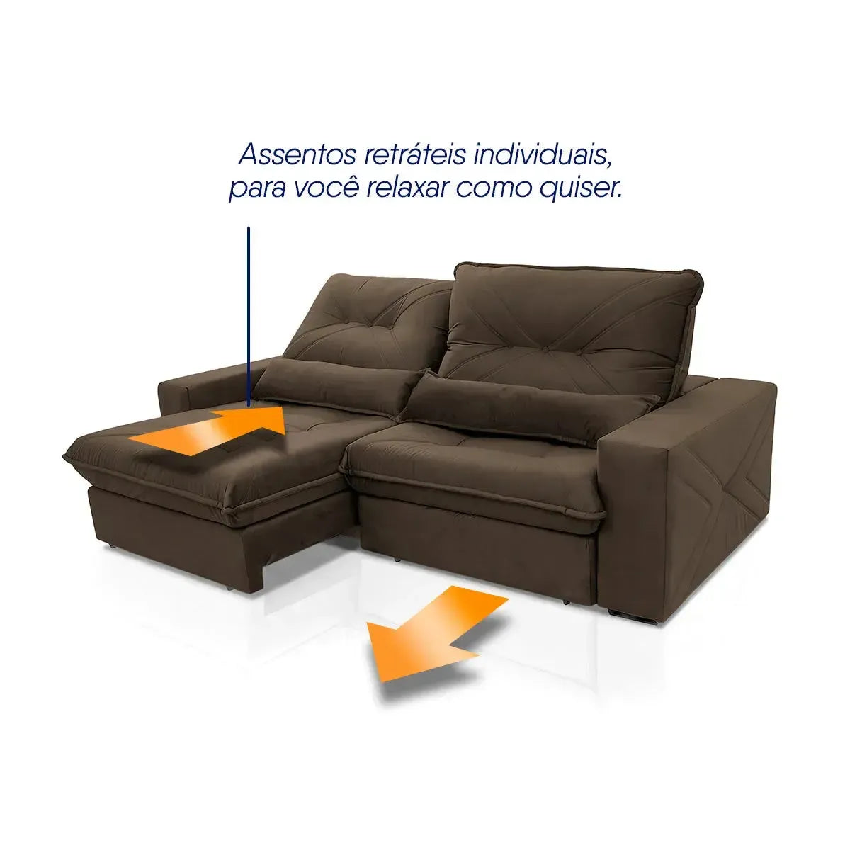 Sofá Retrátil Reclinável Sevilha 3,00m Suede Velut Marrom Molas Ensacadas