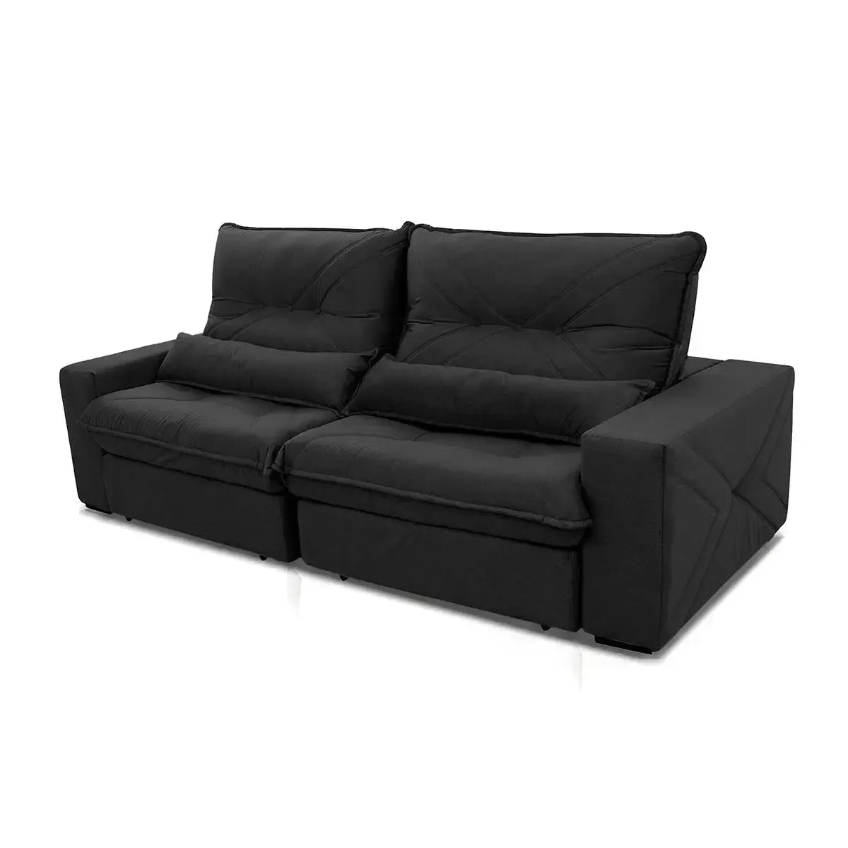 Sofá Retrátil Reclinável Sevilha 3,00m Suede Velut Preto Molas Ensacadas