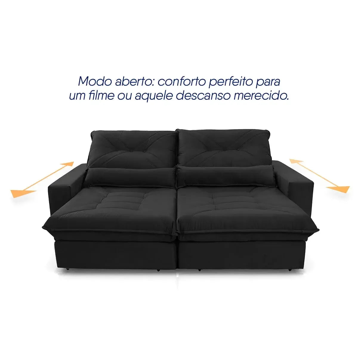 Sofá Retrátil Reclinável Sevilha 3,00m Suede Velut Preto Molas Ensacadas