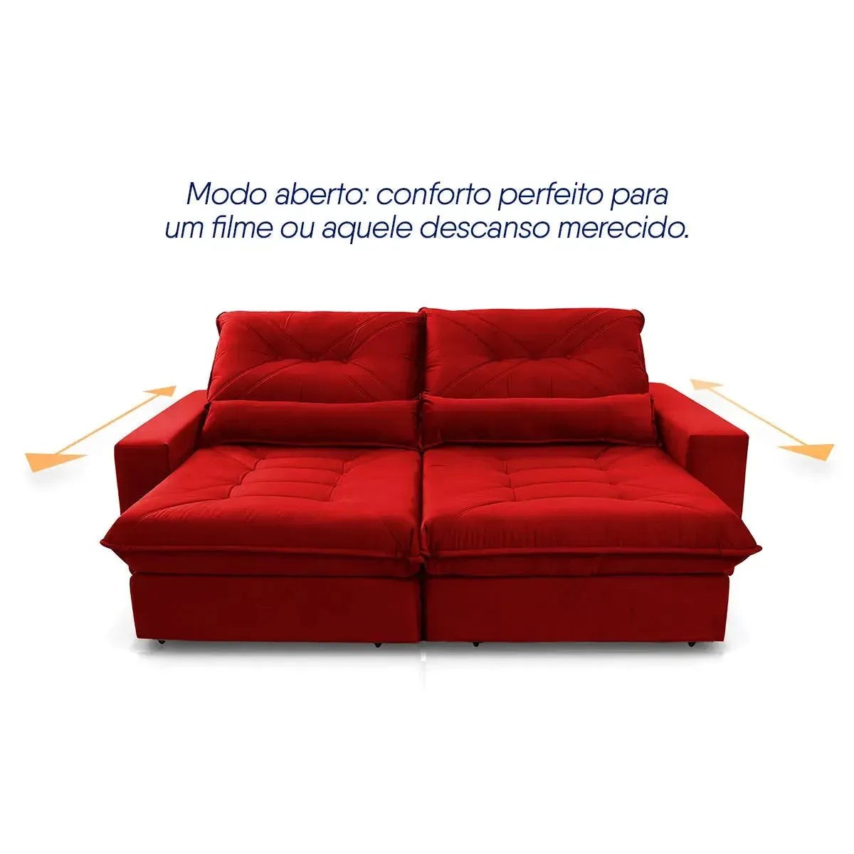 Sofá Retrátil Reclinável Sevilha 3,00m Suede Velut Vermelho Molas Ensacadas