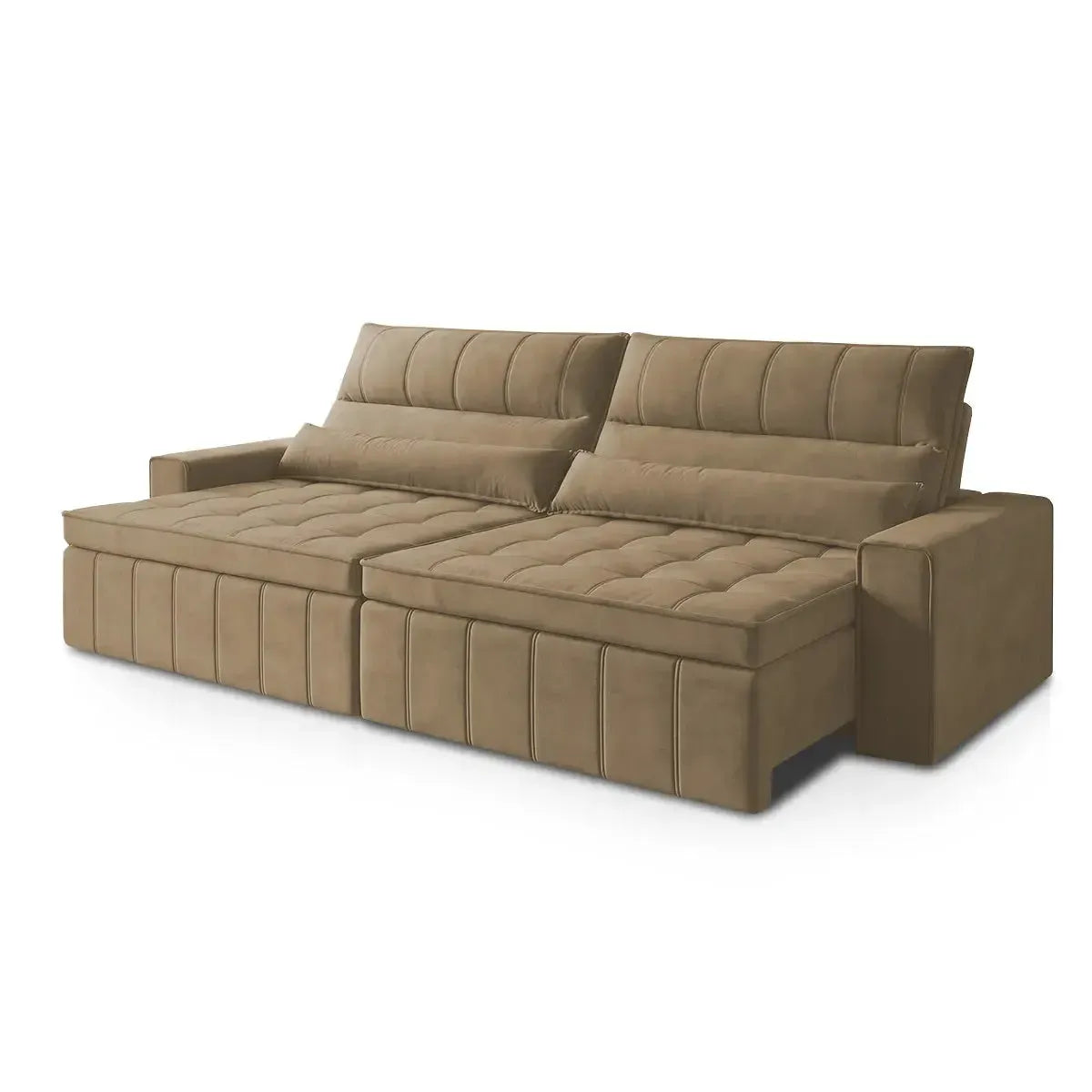 Sofá Retrátil Reclinável Supremo 2,10m Suede Velut Bege Molas no Assento