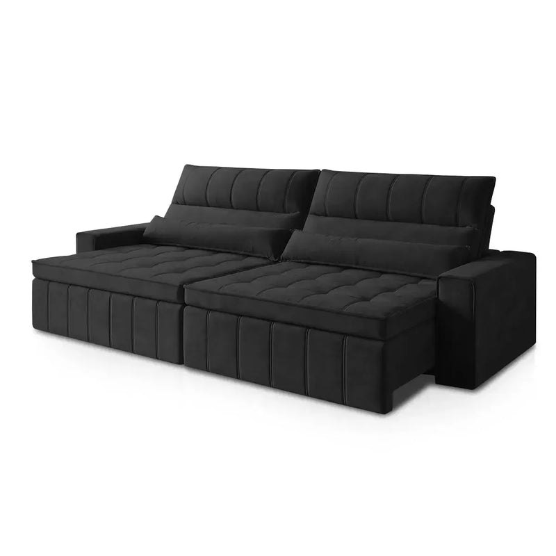 Sofá Retrátil Reclinável Supremo 2,10m Suede Velut Preto Molas no Assento