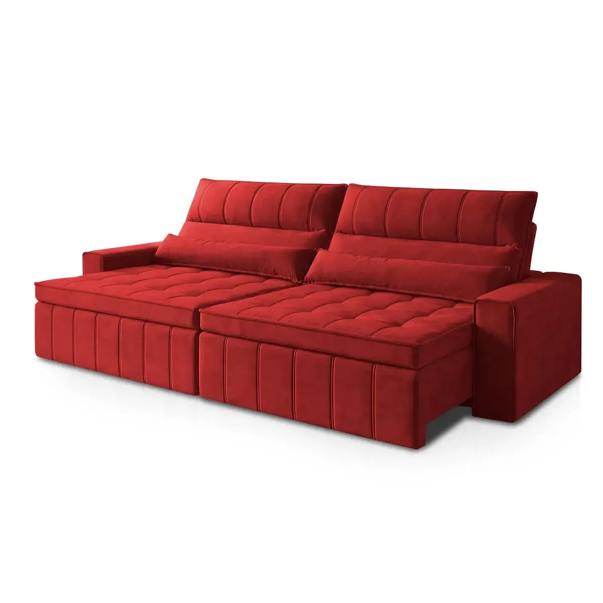 Sofá Retrátil Reclinável Supremo 2,10m Suede Velut Vermelho Molas no Assento