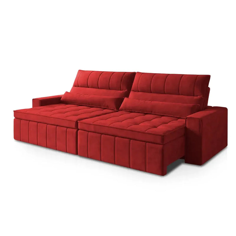 Sofá Retrátil Reclinável Supremo 2,10m Suede Velut Vermelho Molas no Assento