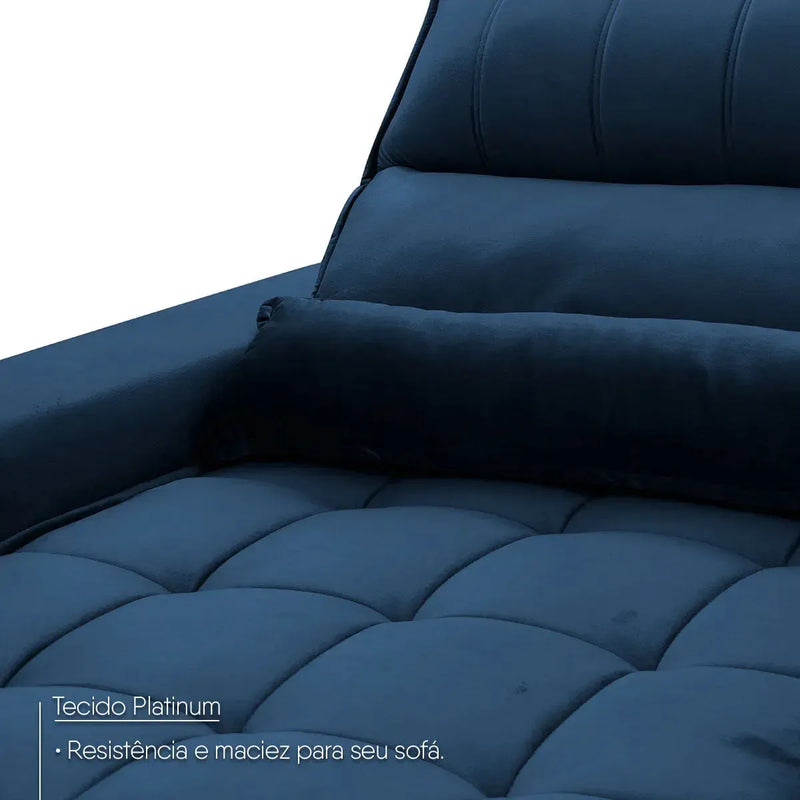 Sofá Retrátil Reclinável Supremo 2,30m Suede Velut Azul Marinho Molas no Assento